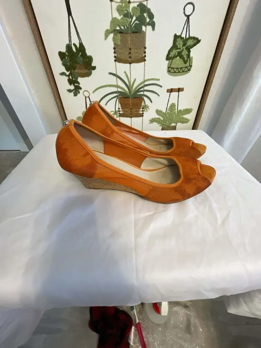 Donald J. Pliner Orange Mesh Peep-Toe Cork Wedge Heels Women’s 8 1/2
